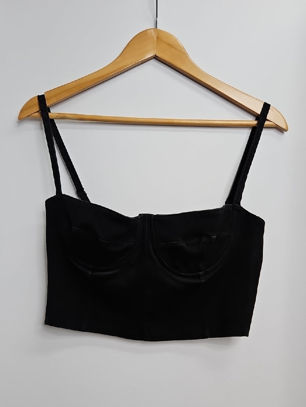Good American Black Denim Sculted Corset Bustier Crop Top Sz Med 100% Cotton